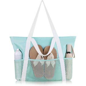Women Tiff Beach Bag Large Waterproof Sandproof Foldable Tote With Zipper Mesh